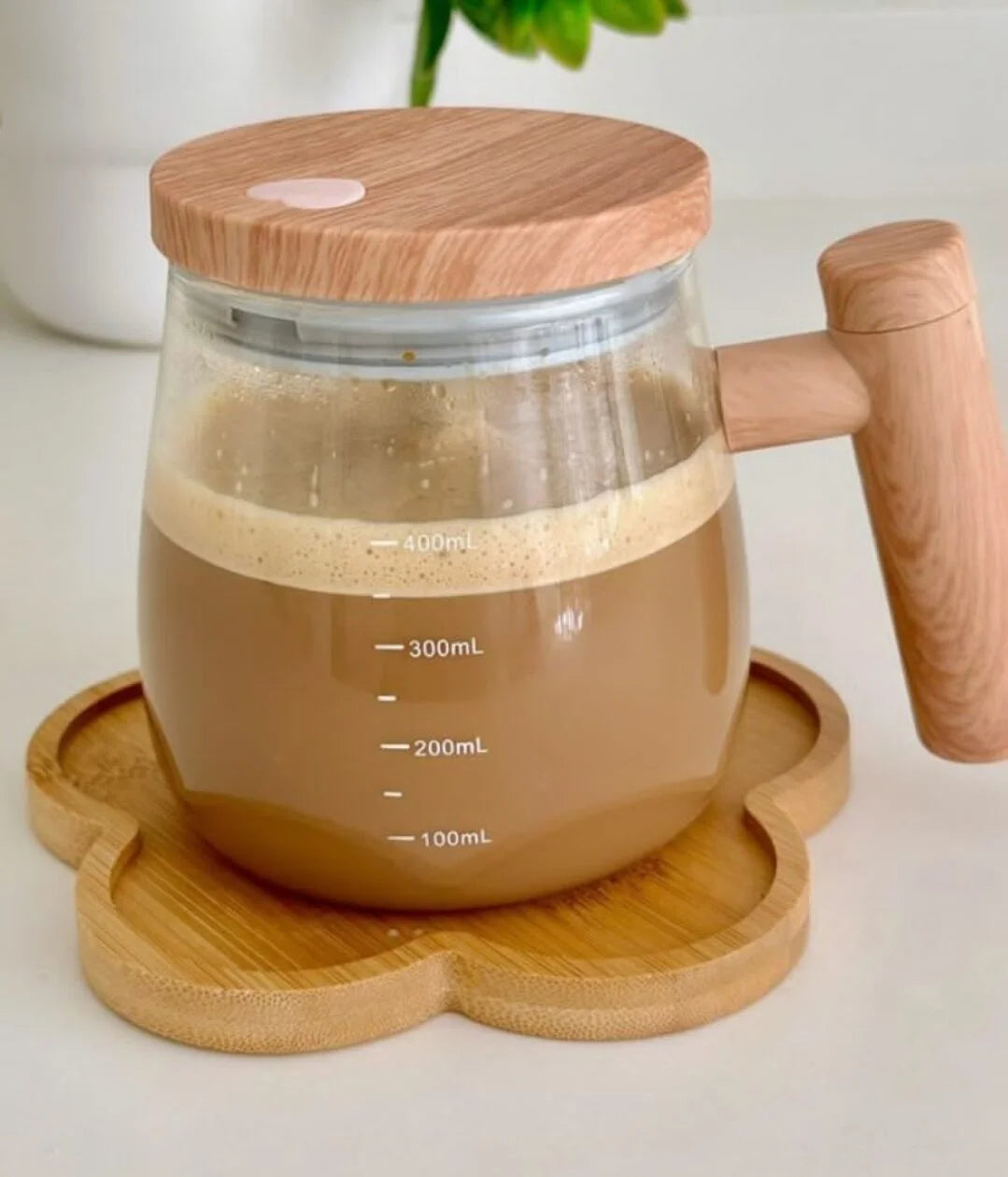 Taza Batidora de Vidrio — Agitador Automático 400ml
